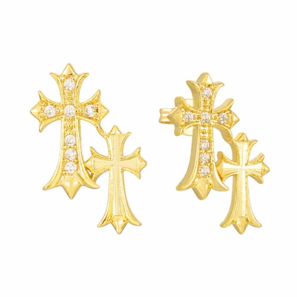 Double Cross Me Studs Earrings Gold